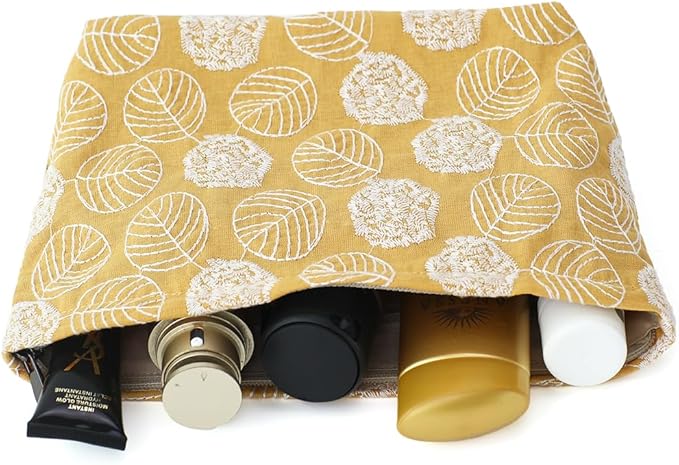BBORGDC Floral Cotton Embroidered Makeup Bag - Large Capacity Travel Cosmetic Pouch & Toiletry Organizer with Zipper, Perfect for Daily Use, Makeup Storage, or Gift Ideas