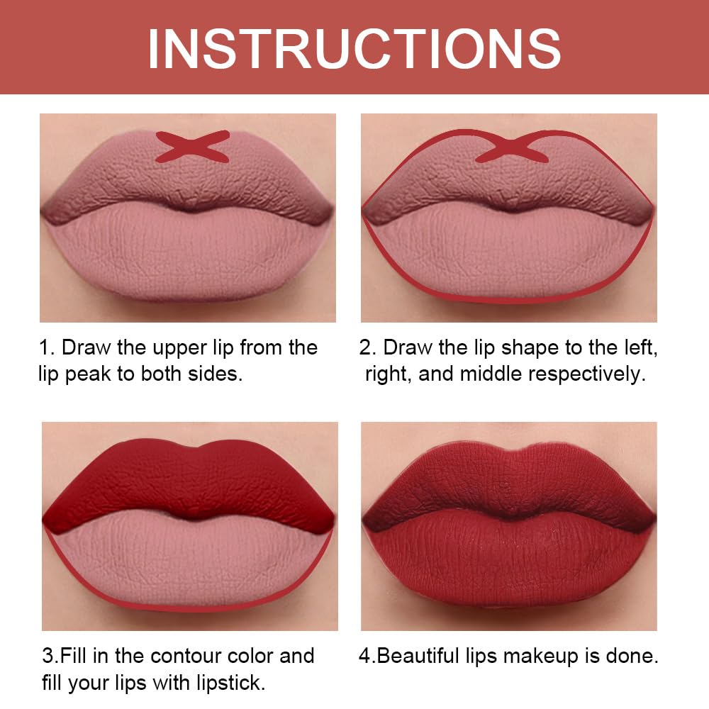HHLTOH 2-in-1 Burgundy Red Lip Liner and Lipstick for Women, Matte Long Lasting Waterproof Lip Color, Dual Ended Lip Pencil & Lipstick Combo, Smooth Non-Drying Lip Makeup, Vegan & Cruelty-Free