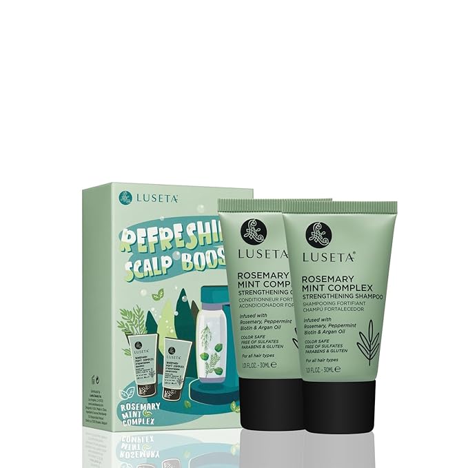 Luseta Rosemary Mint Tavel Shampoo and Conditioner Set Mini Size Strengthen and Nourish Thinning Hair Reduce Frizz for Women and Men 2 x 1.01oz