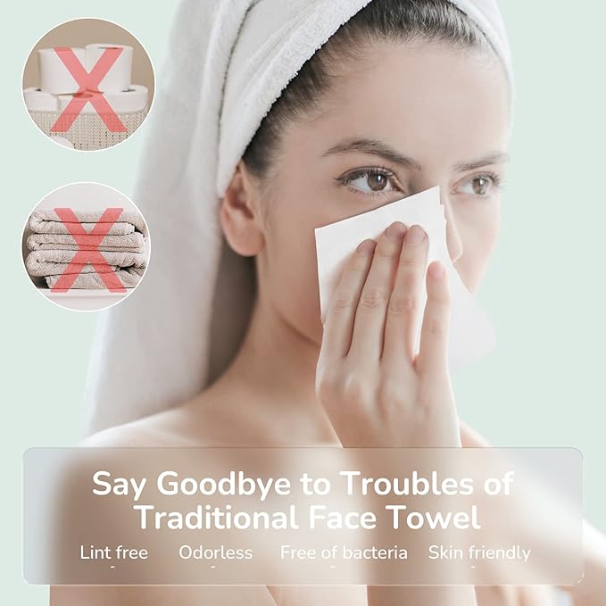 Disposable Face Towel 300 Count, 7.9"X7.9"Clean Face Towelettes for Washing Face, 100% Cotton Soft Dry Wipe, Biodegradable Face Towels & Facial Tissuel Travel Size for Cleaning, Makeup Removal