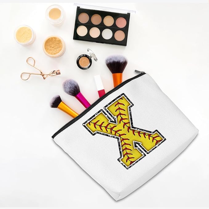 Softball Gifts Initial X Makeup Bag Softball Gifts for Team Cosmetic Bag