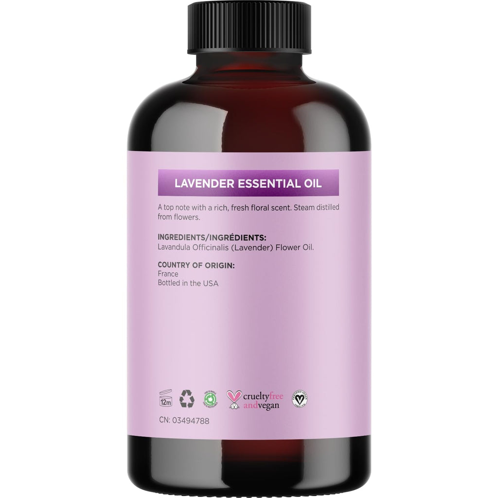 Pure Lavender Essential Oil - Lavender Oil for Hair Skin and Nails Plus Aromatherapy Diffusers Humidifiers Linens and Baths for at Home Spa Self Care - Premium Grade Non-GMO in Glass Bottle (4 Fl Oz)