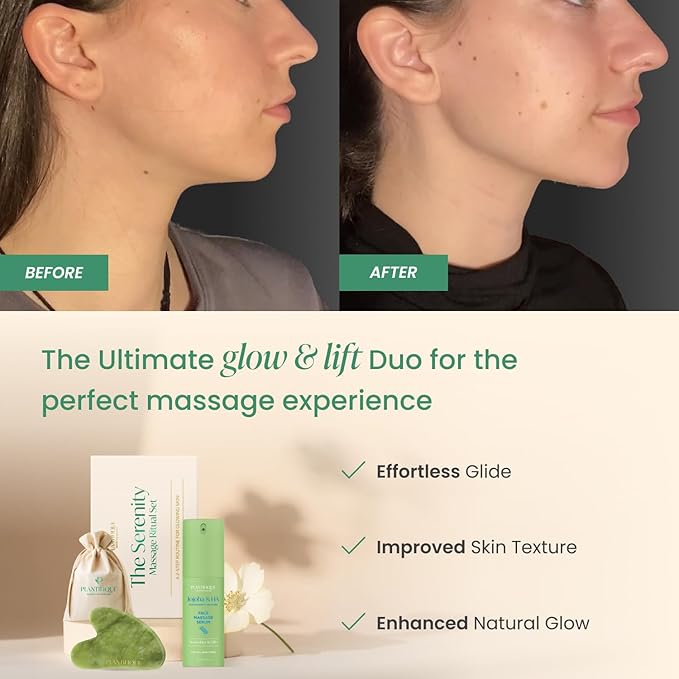PLANTIFIQUE Massage Set: Jade Gua Sha & Korean Face Serum for Glowing Skin