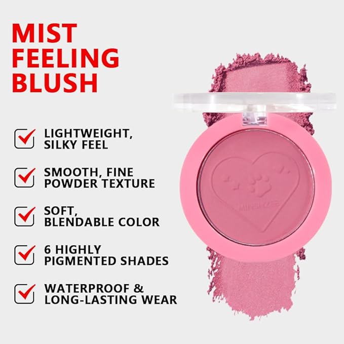 HHLTOH Matte Blush Powder for Cheeks, Cruelty Free Makeup – Long Lasting Natural Face Blusher Makeup, Lightweight Blendable Cheek Color Palette for Women All Skin Tones - #02 Rose Pink