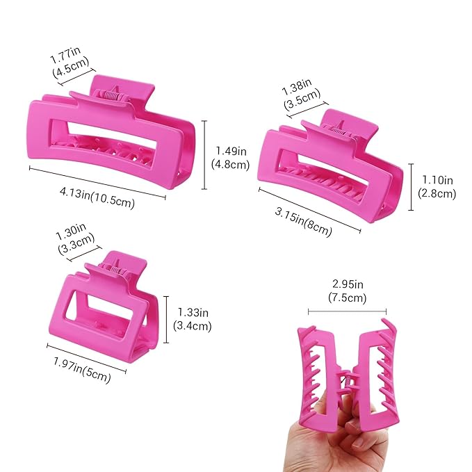Shinowa 3 Pack Hair Claw Clips, Square Claw Hair Clips for Women Girls