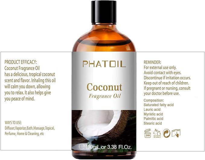 PHATOIL Coconut Fragrance Oil for Diffuser Aromatherapy 3.38FL.OZ