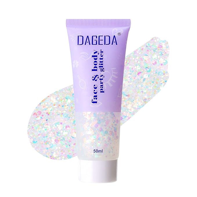 DAGEDA Rainbow Body Glitter Gel, Sparkly Hair Face Glitter Makeup