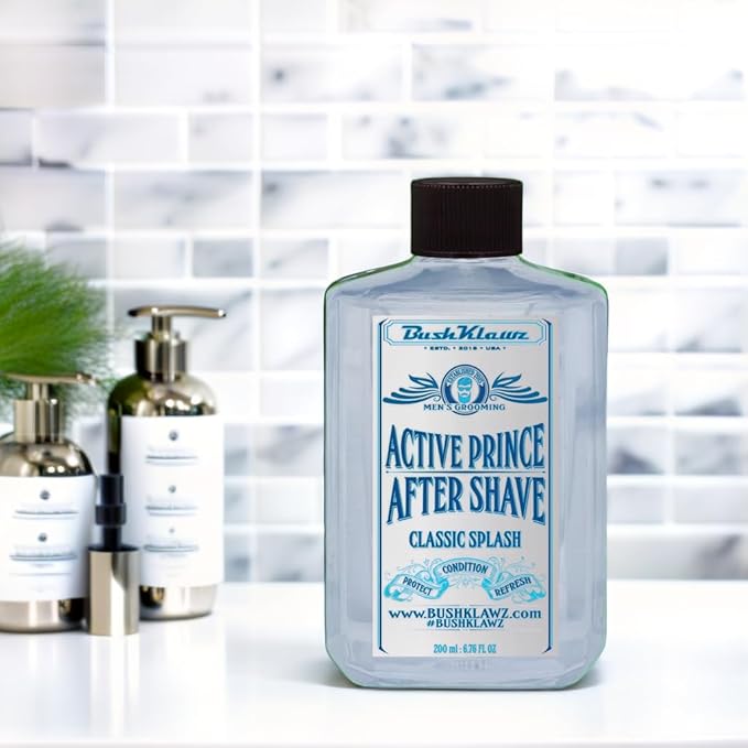 BushKlawz Active Men's Aftershave Splash with Alcohol & Witch Hazel, 200 ml