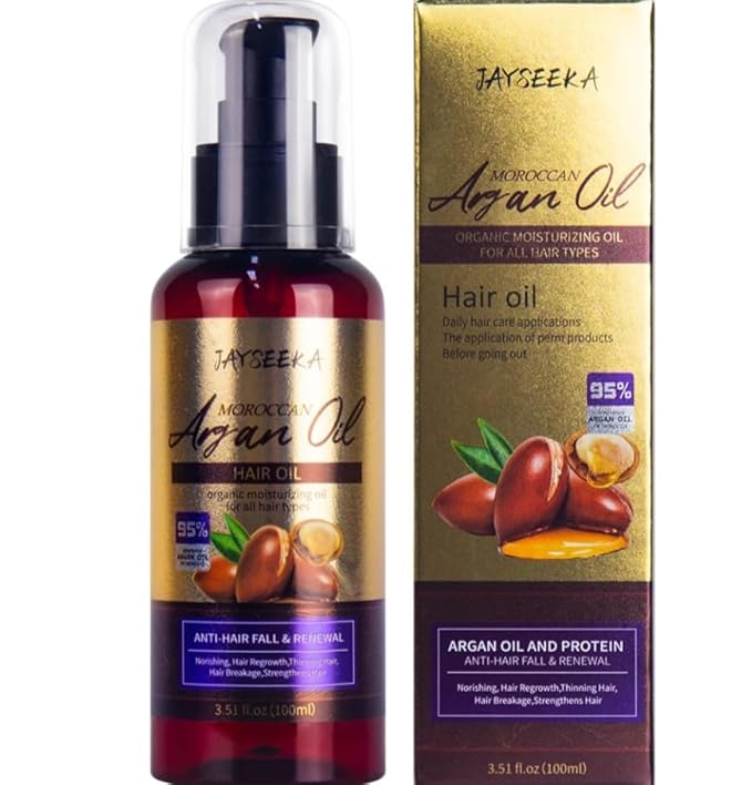 JAYSEEKA Moroccan Argan Oil Hair Treatment, Organic Moisturizing Oil for All Hair Types, Anti-Hair Fall and Renewal Formula, 3.51 fl oz