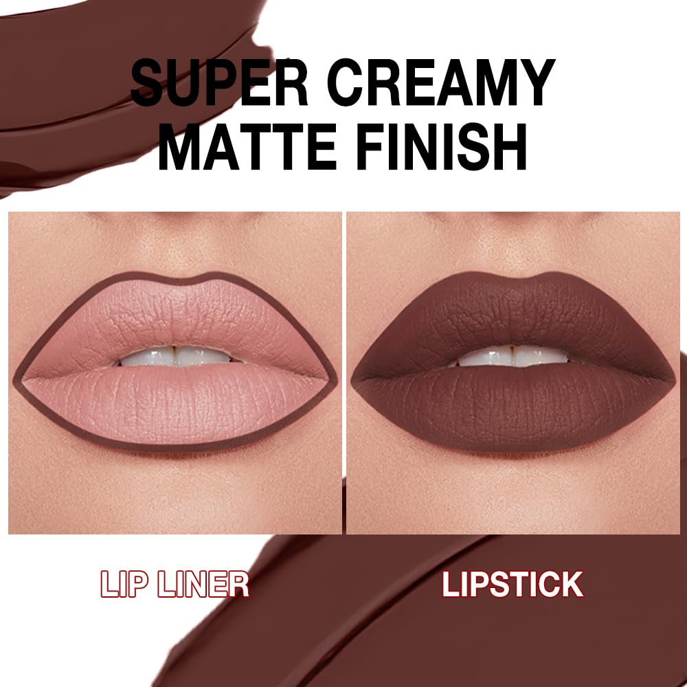 Kaely Maroon Gradient Matte Lipstick Lip Liner Pencil for Women, 2in1 Flawless Contour Gradual Ombre Effect Lip Pencil Makeup Waterproof, labiales mate 24 horas originales, 19