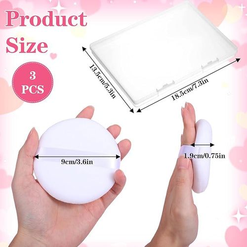 3 Pack White Round Large Powder Puff, 4.13 Inch Large Powder Puffs Portable Soft Cotton Powders Puffs Travel Dusting Powders Puff with Clear Box for Women Men Body Face