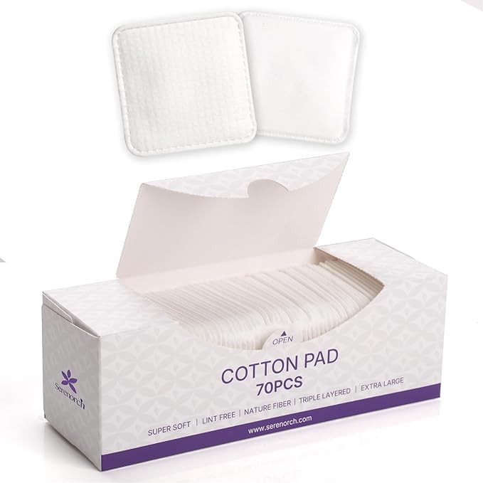 Serenorch Extra Large Cotton Pads 3x3 Inch, 70 Count