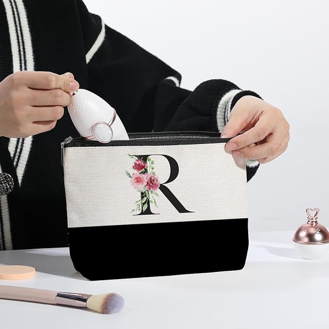 kdxpbpz Initial Makeup Bag, Personalized Gifts for Women, Personalized Makeup Bag, Bridesmaid Gifts, Cosmetic bags for Women (Letter R)
