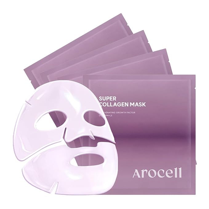 AROCELL Super Collagen Overnight Hydrogel Mask with Retinol, Stem Cell & Pure Atelo Collagen | Firming, Lifting, Plumping, Long-Lasting Glow | Korean Glass Skin Care | 43g x 4