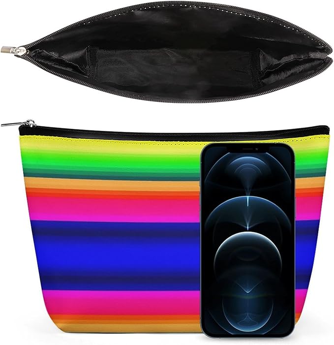 Meaudiwes Women's Fashion Zipper Cosmetic Case, Portable Makeup Case, Personality Toiletry Bag, Travel Cosmetic Toiletry Bag Colorful Mexican Blanket Stripes