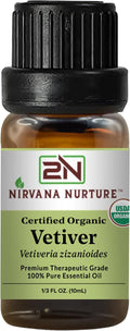 Nirvana Nurture Vetiver Essential Oil, USDA Certified Organic, 100% Pure Undiluted, Aromatherapy Oil for Diffuser, Hair & Skin Care