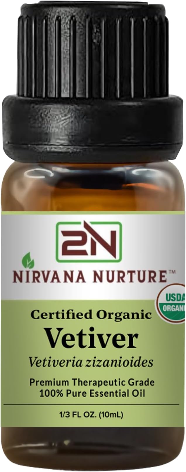 Nirvana Nurture Vetiver Essential Oil, USDA Certified Organic, 100% Pure Undiluted, Aromatherapy Oil for Diffuser, Hair & Skin Care