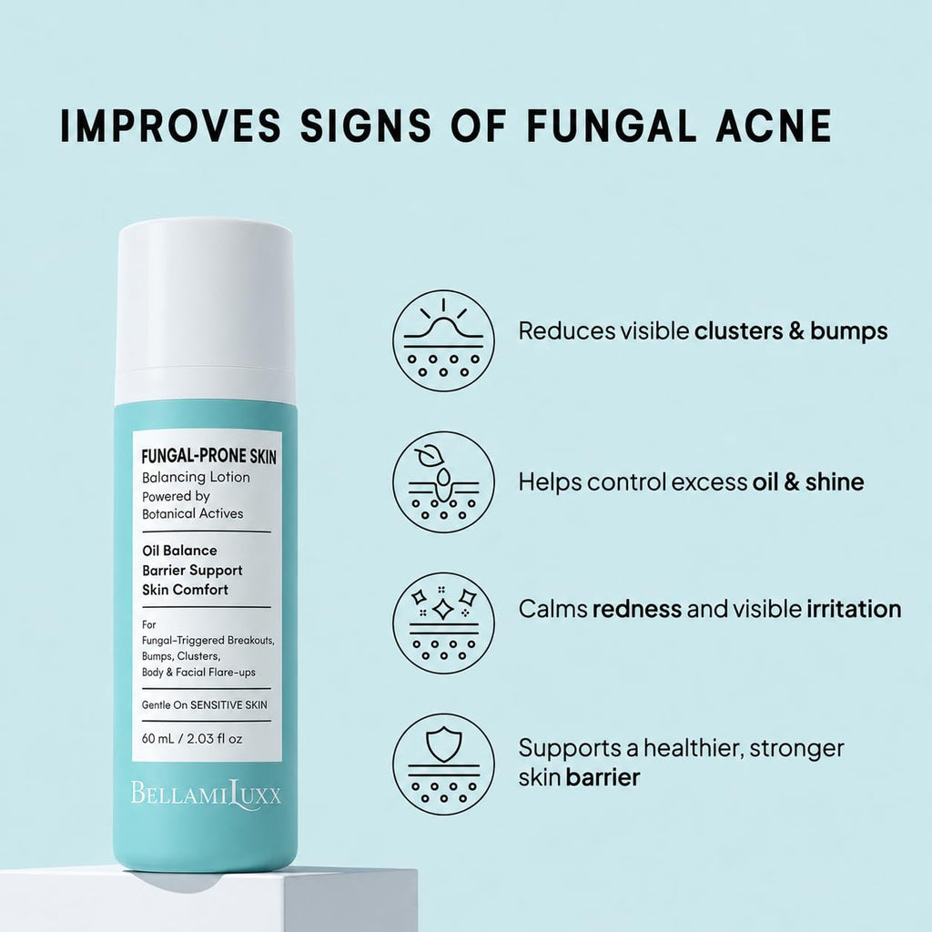BellamiLuxx Fungal Acne Treatment Lotion: Effective Face & Body Pimple Cream for Bumps, Clusters, Itch & Redness – Fungal-Prone Skin Acne Treatment Moisturizer for Teens & Adults with Natural Actives