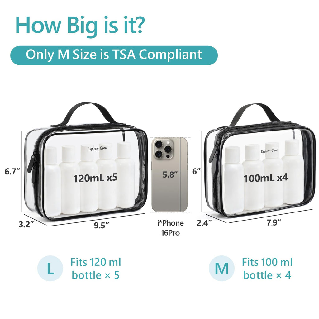 PACKISM Clear Makeup Bag Travel - TSA Approved Toiletry Bag, 2 Pack Black