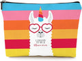 Givotin Cute Makeup Bag for Purse Canvas Waterproof Funny Cosmetic Bags for Women Zipper Travel Toiletry Pouch-Alpaca Makeup Bags-Rainbow