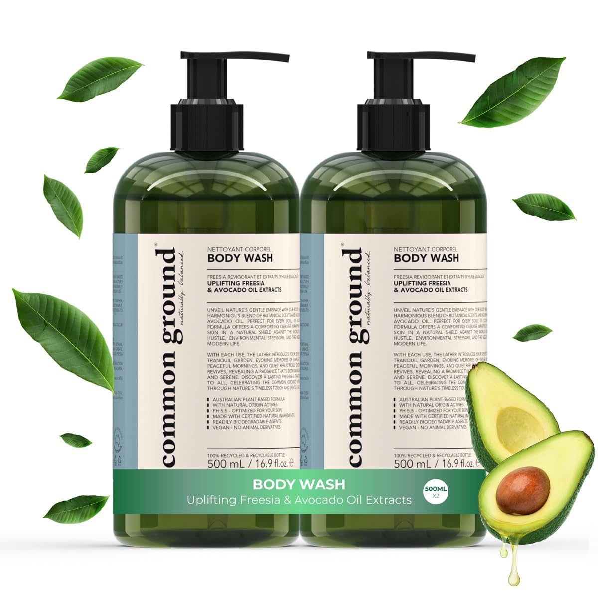 COMMON GROUND Natural Moisturizing Body Wash for Sensitive Skin, pH 5.5