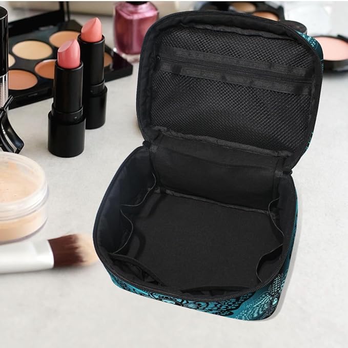 MNSRUU Makeup Bags, Gothic Blue Skull Moth Butterfly Makeup Organizer Bags Toiletry Bag Box Travel Cosmetic Bag Make Up Train Case for Women Teen Girl Ladies