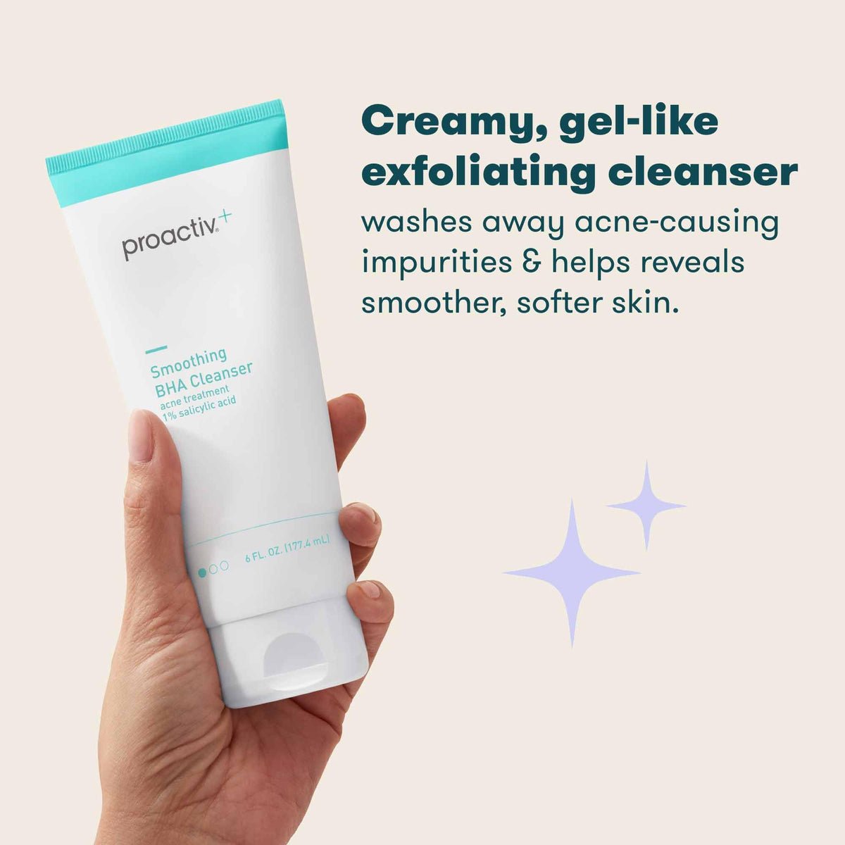 Proactiv+ Smoothing BHA Cleanser, 6 oz, Unscented Acne Treatment for All Skin Types, 1% Salicylic Acid Cleanser with Soothing Aloe