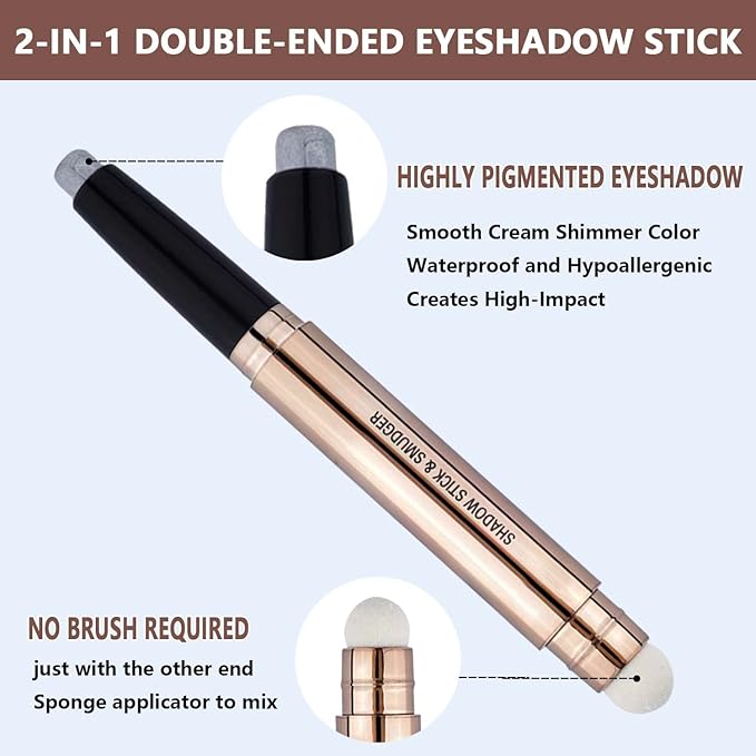 LGSZGDCN Silver black Smokey Grey dark Gray Eyeshadow Stick, Cream Smooth Single Shimmer Eye shadow Pencil, Hypoallergenic Waterproof Long Lasting Multi-Dimensional Glitter Primer Palette Highlighter