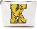 Softball Gifts Initial K Makeup Bag Softball Gifts for Team Cosmetic Bag