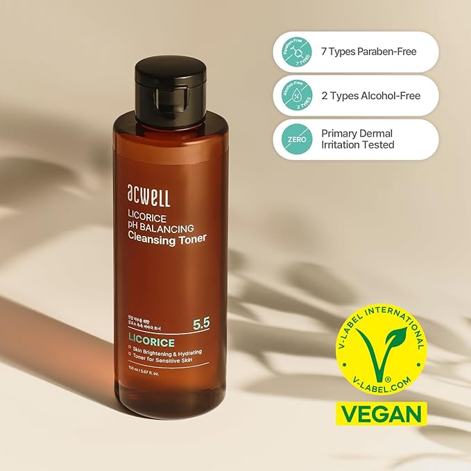 ACWELL Licorice pH 5.5 Balancing Cleansing Toner - Alcohol-Free Korean Face Toner and Astringent, Hydrating Clarifying Formula for Dull and Combination Skin, 10.14 fl.oz.