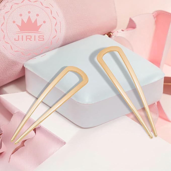 JIRIS 2PCS 4.2Inch French Hair Pins U-Shaped Pins for Women and Girls Fashion Metal Hair Pin French Twist Hair Pins for Buns, Updos,Stylish and Functional(set1-rabbit-gold)