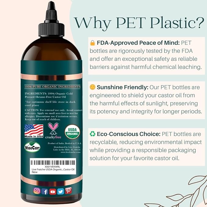 Castor Oil Organic Cold Pressed for Hair Growth & Skin - Aciete De Recino