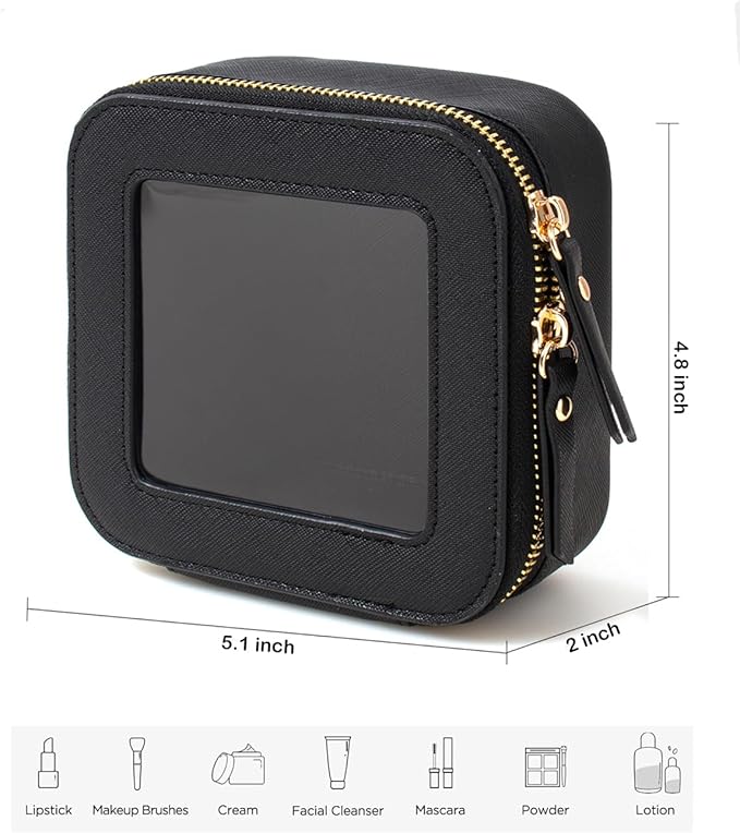 FFpaw Valentine's Day Gifts Clear Makeup Bag Small, Mini Cosmetic Bag for Purse Clear Makeup Pouch Purse Organizer with Zipper Travel Toiletry Bag Car Organizer Essentials for Women Men (Mini Black)
