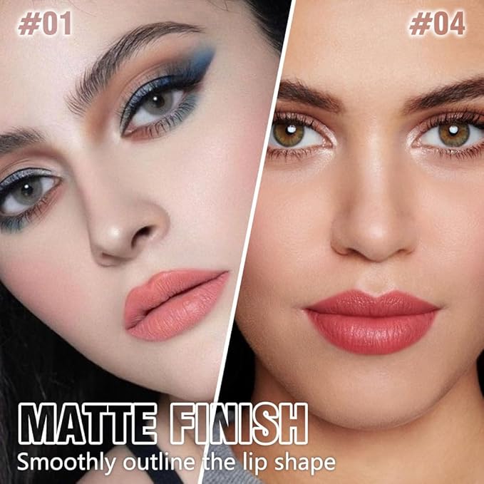QIDSTERS 2Pcs Matte Lipstick Crayon Set for Women, Rose Pink Ruby Red 24 Hour Lipstick Lip Liner Pencil, Neutral Lip Stick Lipliner Long Lasting Waterproof Smudge Proof, Vegan & Cruelty-Free, 01+04