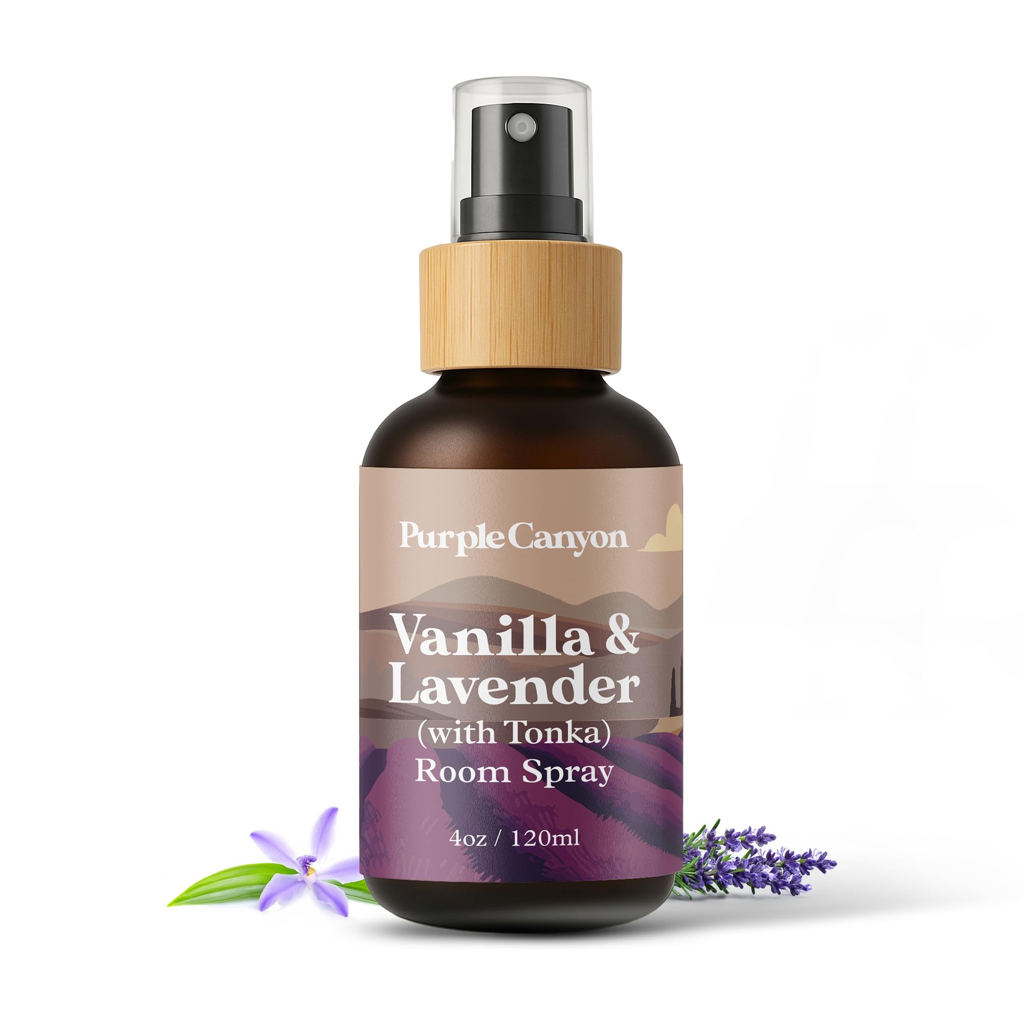 Purple Canyon Vanilla & Lavender with Tonka Room Spray — 4 oz Natural Linen & Room Freshener — Soothing Floral & Sweet Aroma — Spa-Like Relaxation — Premium Natural Fragrance Oils