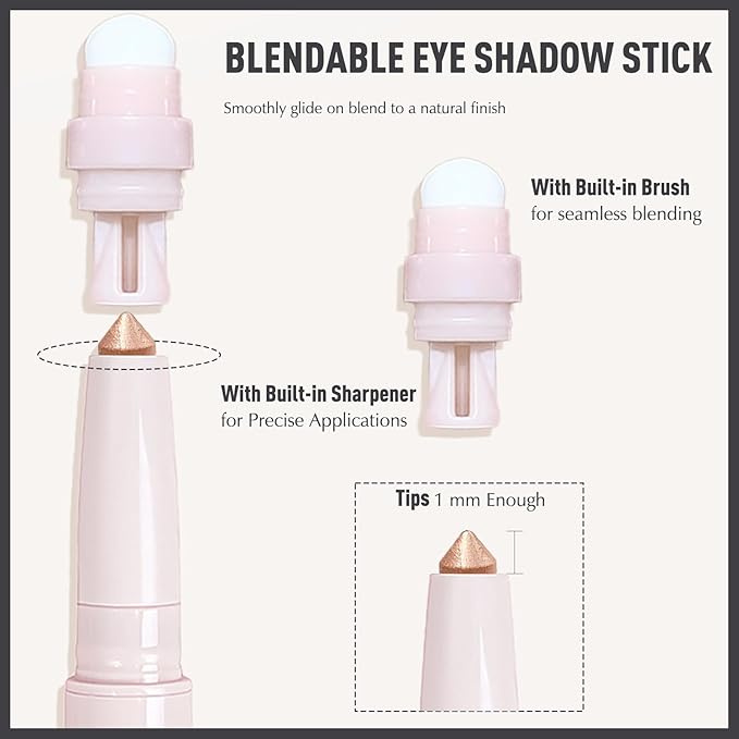 Eyeshadow Stick, Caramel Matte Cream Eyeshadow Long-Lasting Crease-Proof Neutral Eye Shadow Eyeliner Pencil High Pigmented Highlighter Makeup Crayon with Blending Brush & Built-in Sharpener