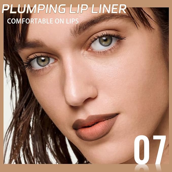 JUAAZIN 2Pcs Matte Lip Liner Pencil, Plump lip pencil liner Long-Lasting Creamy Formula, With Silicone Smudger for Define Contours & Sculpting Lip,Waterproof Non-Staining Crayon Lip Liners 07#+08#