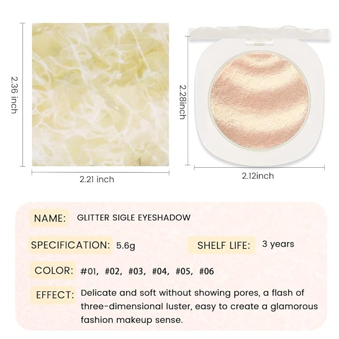 Gold Brown Champagne Shimmer Glitter Sparkling Monochrome Eyeshadow Palette,Metallic Single Eye Shadow for Older Women,Long Lasting Naturing-Looking Eye Makeup