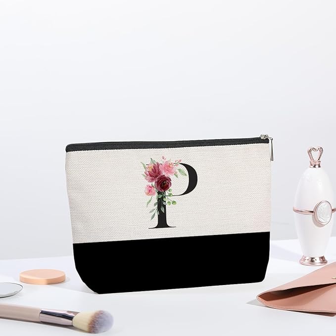 kdxpbpz Initial Makeup Bag, Personalized Gifts for Women, Personalized Makeup Bag, Bridesmaid Gifts, Cosmetic bags for Women (Letter P)
