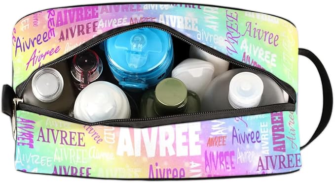 KFNHN Customized Travel Makeup Toiletry Bag, Rainbow Colorful Shiny Stars