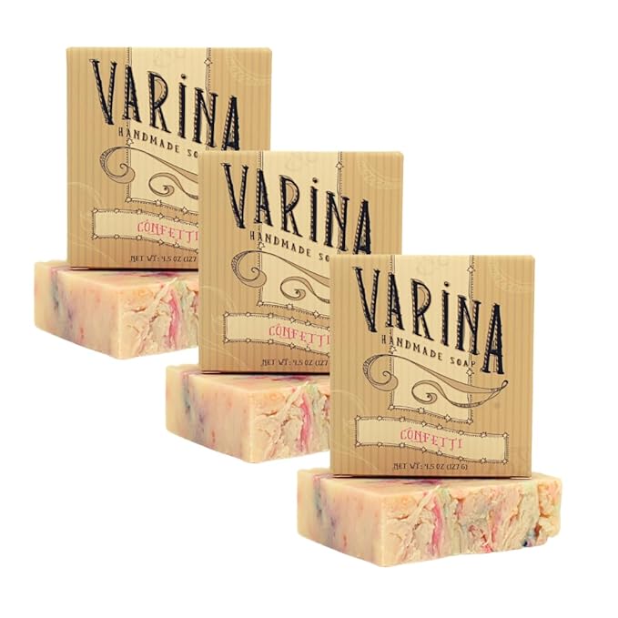 Natural Confetti Bar Soap - Gentle Cleansing for Sensitive Skin, Sweet and Vanilla - 3 Pack