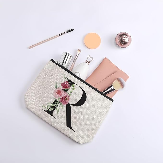 KDXPBZ Initial Makeup Bag - Personalized Gifts for Women, Bridesmaid & Birthday Gifts - Bride & Bridesmaid Cosmetic Bag (Letter R)