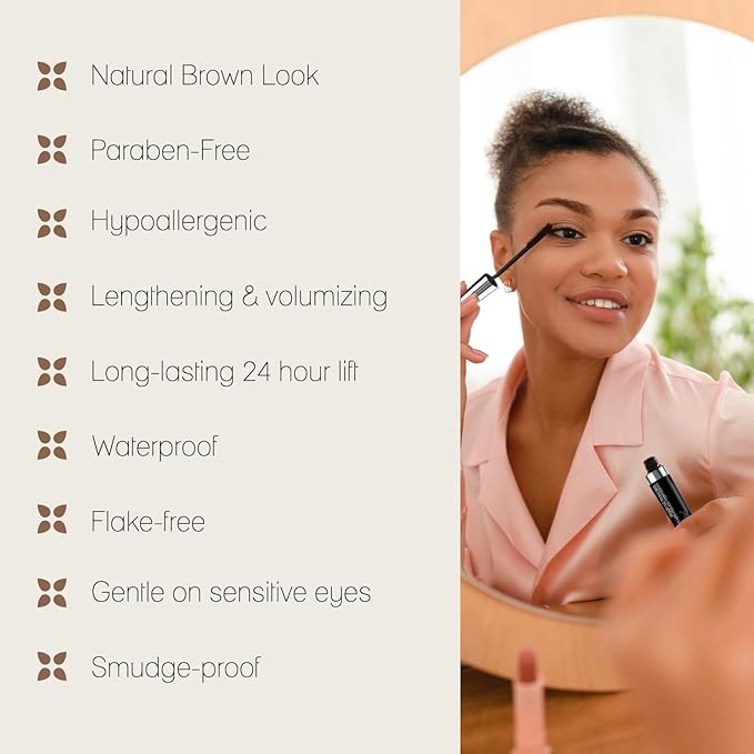 Poppy Austin Organic Brown Mascara, Hypoallergenic, Waterproof, 0.31 Fl Oz