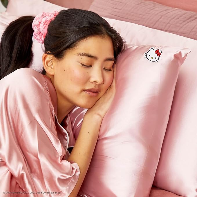 Kitsch x Hello Kitty Satin Pillowcase - Size 19x36, Solid Pink Kitty Face