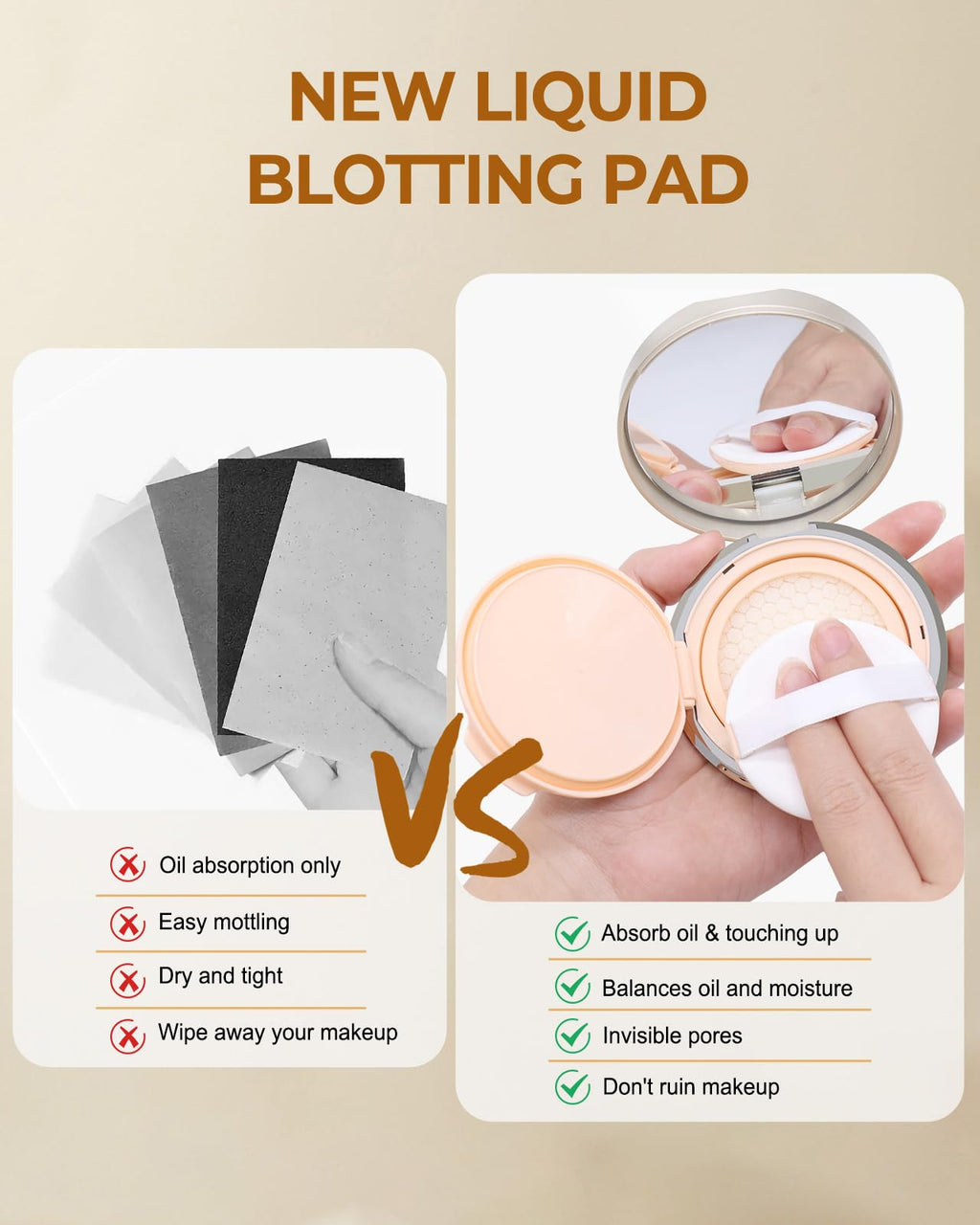 Face Oil Blotting Cushion Instead of Oil Blotting Paper Sheets for Oily Skin, Oil Absorbing Liquid Mattifying Cushion, Oil Control with Natural Tea Tree, Absorb Excess Oil for Makeup