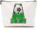 CQM Soccer Gifts Initial Makeup Bag Soccer Girl Gifts Cosmetic Bag Letter A