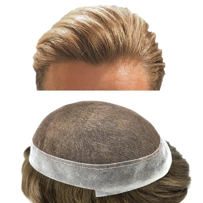 F M FACE MIRACLE NEW YORK Toupee for Men French Lace Center Mens Toupee Hairpiens Human Hair Replacement System Black Brown Blonde Gray Hair Units, 7X9