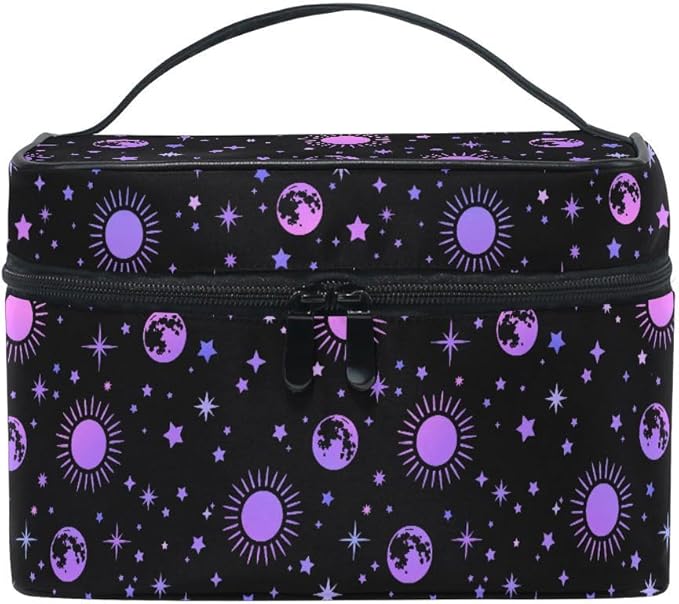 MNSRUU Makeup Bags, Moon Sun Stars Makeup Organizer Bags Toiletry Bag Box Travel Cosmetic Bag Make Up Train Case for Women Teen Girl Ladies