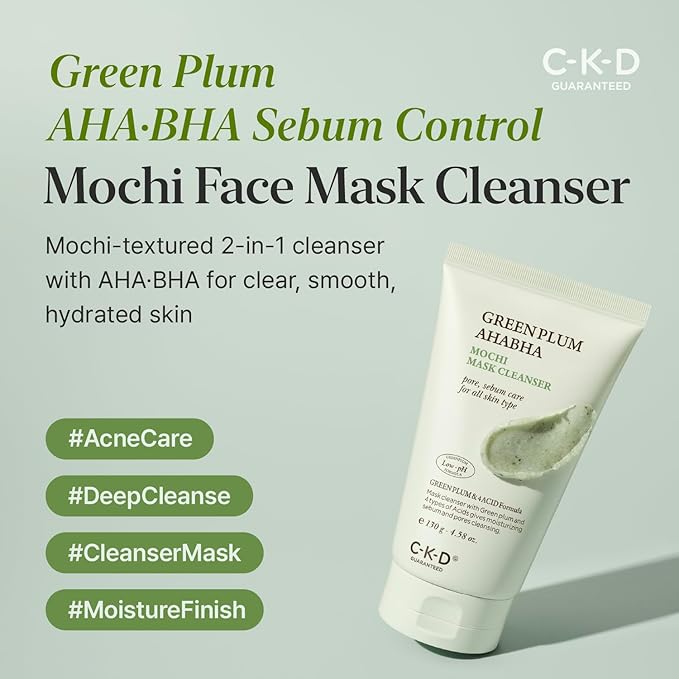 CKD Green Plum AHA BHA Clay Mask Cleanser, Removes Blackheads & Sebum