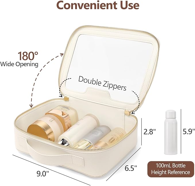 PACKISM Clear Makeup Bag - PU Leather Clear Travel Bags for Toiletries